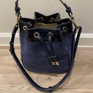 Brahmin Navy Blue Suede Bucket Bag